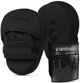 Serigala Boxing Pads Set with Ideal Padding and Stability - Boxing Pads for Martial Arts - 2 Hand Pads for Boxing, Kickboxing, Muay Thai - Includes Bag Black/Black