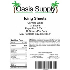 Oasis Supply Ultra Premium, Pliable, Non Cracking Icings Sheets, White (8.5" x 11.5", 12)