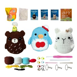 51buyoutgo - Kit de ganchillo para principiantes adultos y niños, oso animal, pingüino, gato, fácil de usar para aprender a ganchillo, juego de iniciación, crochetta crochet, manualidades,