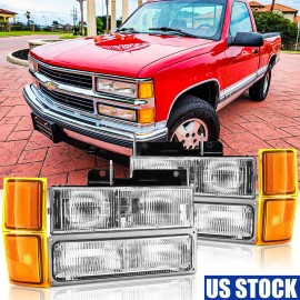 Unbranded For 1994-1998 Chevy Silverado C10 C/K 1500 2500 3500 Headlights w/Bumper Lamp