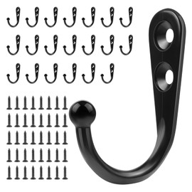SMLBJUTE Black Wall Mounted Coat Hooks with Screws Wall Hooks for Hanging Coat Hooks for Hanging Hat, Robe, Coats, Bag, Scarf, Towel, Key, Cap, Cup, Mugs (20 Hooks with 40 Screws)