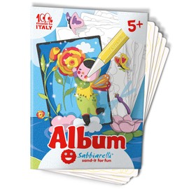Sabbiarelli Sand-it for Fun Album Die Blumenfeen: 5 Pre-Glued Drawings, for Painting with Sand (Sand Not Included), Sand Pictures for Children from 5+
