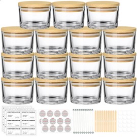 SUPMIND 4oz Clear Candle Jars 15 Pack, Small Wide Mouth Glass Empty Candle Jars with Bamboo Lids for Making Candles, Bulk Candle Container with Wick Kit, Ideal for Candle Business Owners