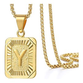ALL Stainless Steel Golden Initial Necklace, 26 Capital A-Z Letter Pendant Box Chain 18 Inch for Men Women Girl Boy Kid(Y)