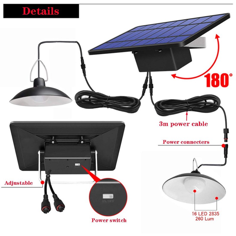 ABZXT Solar Pendant Lights Upgraded Double Bulb Lights IP65 Waterproof