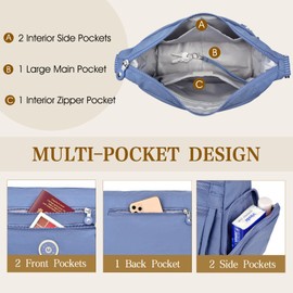 JUYANO Women's Shoulder Bag, Medium Size, Waterproof Nylon Handbags with Multiple Pockets, Lightweight Adjustable Crossbody Bag for Going Out, Shopping, Travel, Work, blue