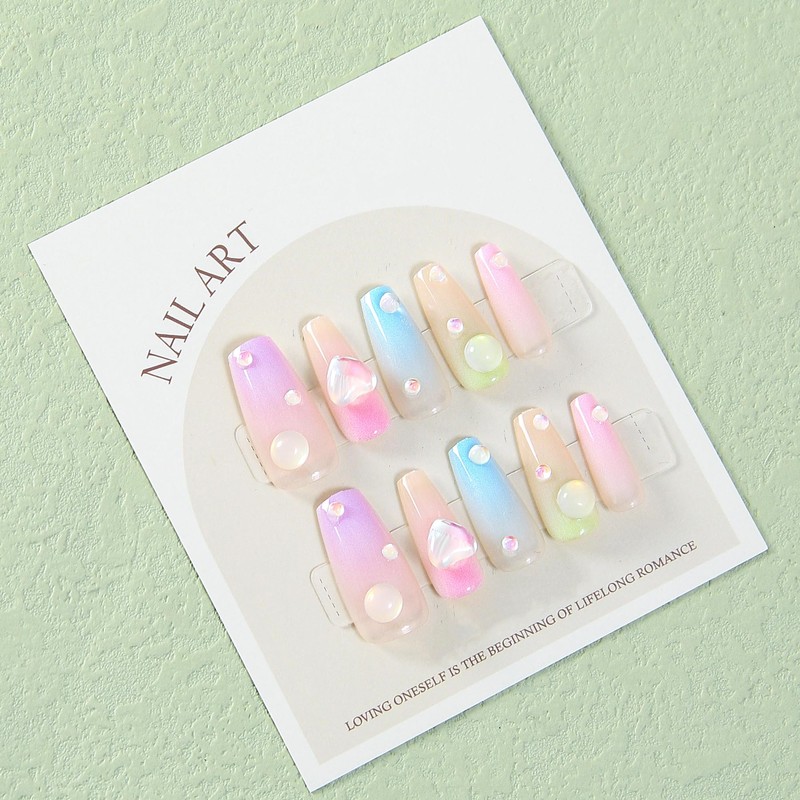 Handmade Ombre Press On Nails 3D Heart Love Artificial Gradient