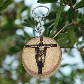 Promotech Crucifixion of Jesus Handmade Laser Engraved Unique Wooden Keyring, natural wood, W5L5