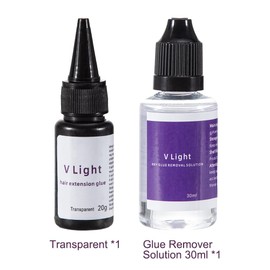 V Light Hair Extensions Glue, UV Hair Extensions Glue，UV Glue, Transparent(20g/1 Pack) Glue Remover Solution(30ml/1 Pack)