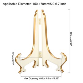 PATIKIL 5" Acrylic Decorative Plate Stand Holder, 2 Pack Table Use Foldable Picture Easel Frame Holder for Displaying Photos, Card, Canvases, White Gold