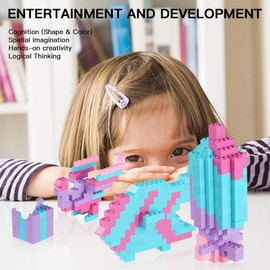 Reenwee Building Bricks Set,Classic Colors Building Blocks Toys,Compatible with All Major Brands,Birthday Gift for Kids (Pink-Purple)