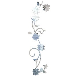 LELE LIFE Flower Vine Acrylic Mirror Wall Stickers, Elegant Mirror Setting Wall Sticker, Wall Sticky Mirror Wall Decoration for Home Living Room Bedroom Decor, Silver