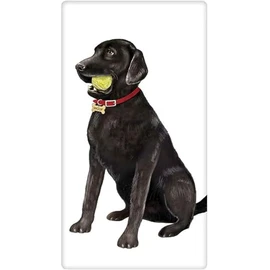 Mary Lake-Thompson BT1516 Dog Black Lab Ball Bagged Flour Sack Kitchen Dish Towel 30 x 30 Inches