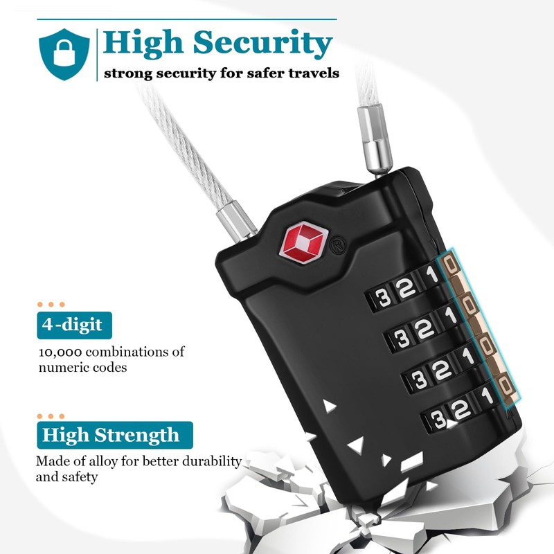 NAGE TSA Approved Luggage Locks with Open Alert Indicator, Suitcase