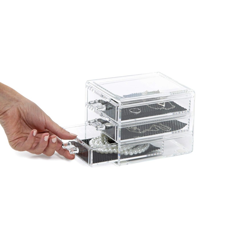 Compactor Bijoux Jewellery Organiser with 3 Drawers, Transparent, POLYSTYRENE, Small