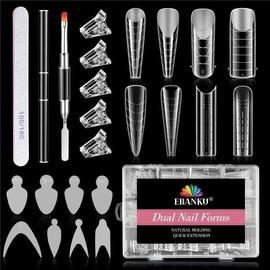 EBANKU Dual Form Kit, 192PCS Poly Gel Forms for French Nails, Full Cover Nail Mold Tips Acrylic Nail Extension with 96PCS Nail Forms Stickers Nail Clips Gel Brush Nail File