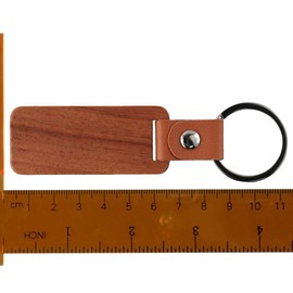 [Qicarkey] 10pcs Rectangle Leather Keychains Unfinished Wooden Key Holder Blank with Wooden Walnut Keyring for DIY Engraving Gift, Braun