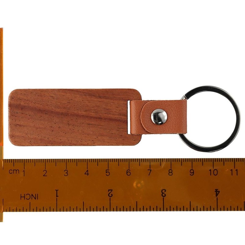 [Qicarkey] 10pcs Rectangle Leather Keychains Unfinished Wooden Key Holder Blank