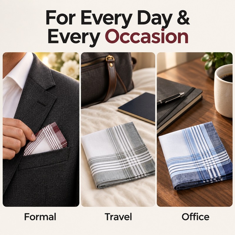Men's Cotton Plaid Handkerchiefs 6-Pack – 17-Inch Soft Pocket Square