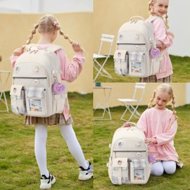 KIDNUO Backpack for Girls, 15.6 Inch Laptop School Bag Kids Kindergarten Elementary College Backpacks Large Bookbags for Teen Girl Women Students Casual Travel Daypacks (Beige)