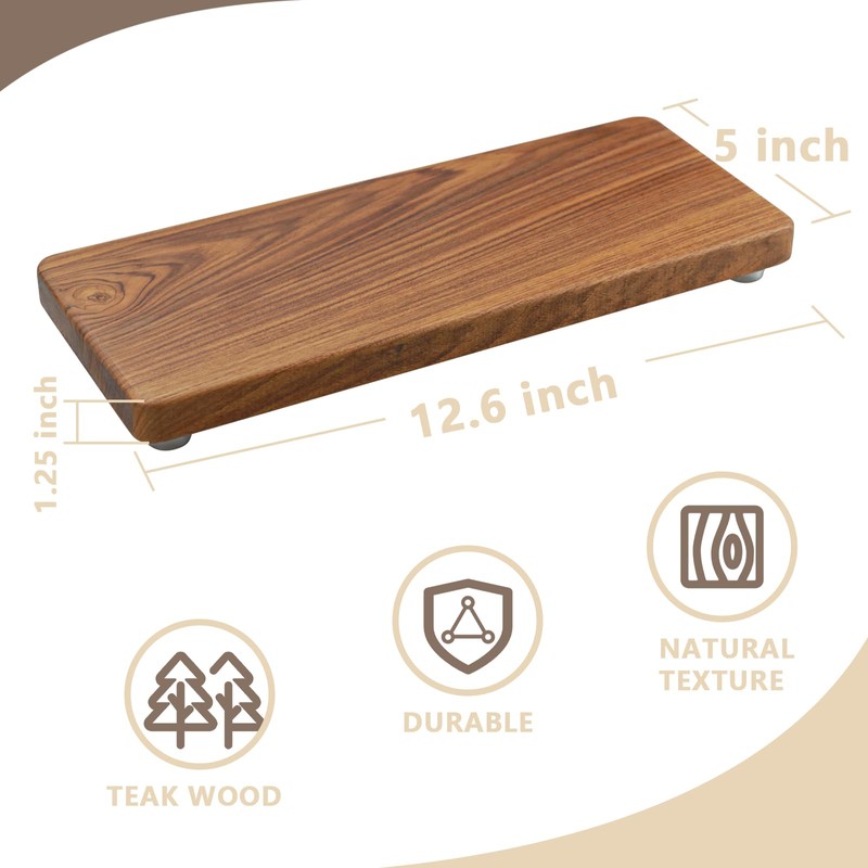 SINOKF 12.6"x5" Solid Teak Wood Riser & Tray - Farmhouse