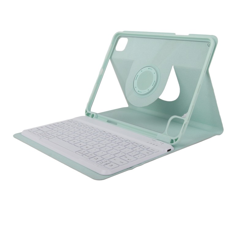 Tablet Protective Case Light Green Folding Stand Cover with Keyboard