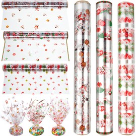 3 Pcs Christmas Cellophane Wrap Roll 15.8 Inch x 98.4 Ft, 2.5 Mil Thick Clear Cellophane Gift Wrap Xmas Cellophane Wrap for Gift Baskets Clear Wrapping Paper with Christmas Design for Gift Wrap Decor