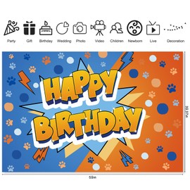 Cartoon Blue Dog Birthday Party backdrop-5x3ft Photography Party Banner for Baby Shower Boy Girl Birthday Party Home Decor