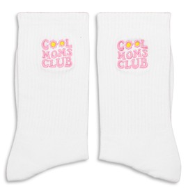 FUQWZ Cool Moms Club Socks, White Crew Socks for Women, Birthday Mothers Day Christmas Valentines Gifts for Mom New Mom Step Mom Mommy, Funny Mom Gifts from Daughter Son. (112)