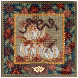 White Pumpkins Beaded Counted Cross Stitch Kit MH144205 Mill Hill Buttons & Beads 2014 Autumn