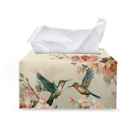 ZUXONGSY Hummingbird Leather Tissue Box Cover Rectangle Rose Tissue Holder for Bathroom Bottom Belt Tissue Box Container Waterproof for Gifts