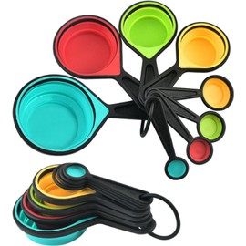 VUFVOID Juego de 8 tazas y cucharas medidoras plegables de silicona para caravana, accesorios de cocina, juego de tazas y cucharas