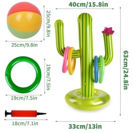 Inflatable Cactus Ring Throwing Game Set, 1 Inflatable Cactus, 1 Inflatable Ball, 8 Colour Inflatable Rings and 1 Air Pump for Summer Party Children Adults Pool Toy