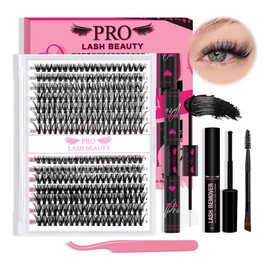 PRO Lash Clusters Kit DIY Lash Extension Kit 280Pcs Lash Clusters Eyelash Extension Kit with Lash Bond and Seal Lash Applicator Individual Lashes Kit Eyelash Brush DIY Various Styles Easy to Apply at Home(30D+40D-9-16mix Kit)