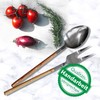 NATUREHOME Design Stainless Steel Salad Servers with Olive Wood Handle