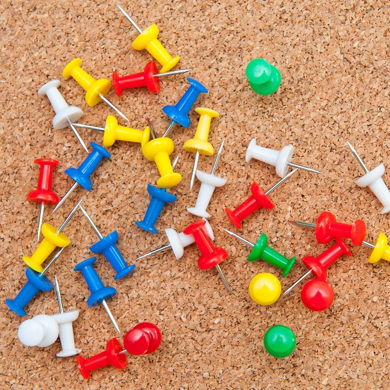100 Multi Coloured Push Pins - Drawing Pins With Storage