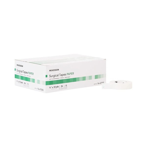 McKesson White Non-Sterile Porous Medical Paper Tape, 0.5" x 10 Yd, 24 Count