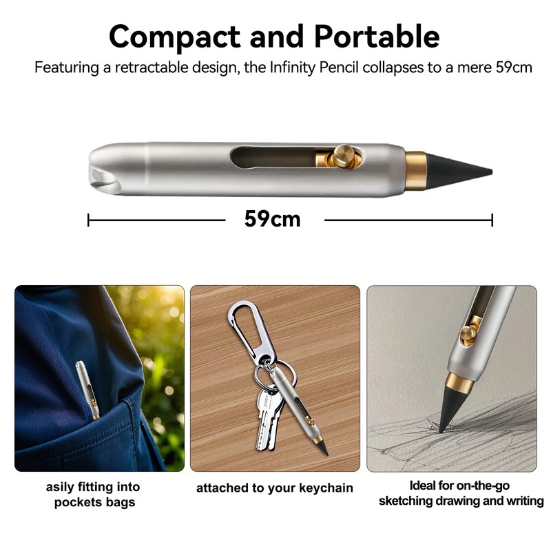 Infinity Pencil - Everlasting Metal Inkless Pen, Titanium Forever Erasable