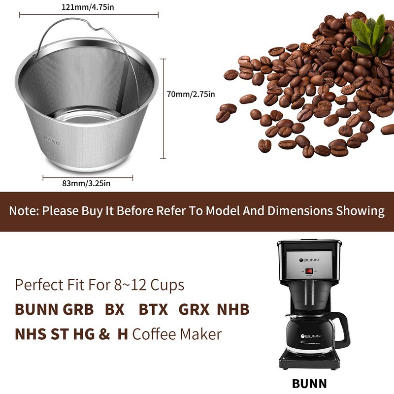 8-10 Cup Reusable Basket Permanent Coffee Filters, Compatible with BNUN
