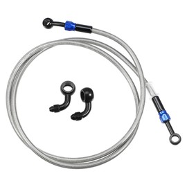 X AUTOHAUX Brake Hose AN3 28 90 Degree M10 Motorcycle Hydraulic Brake Line Oil Hose Pipe Fitting for ATV Motorcycle Motocross Racing Bike 140cm Silver Tone 1Set