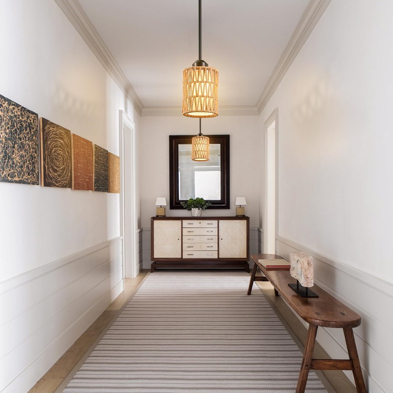 OUVR Pendant Light Boho Hanging Lamp - Rattan & Linen