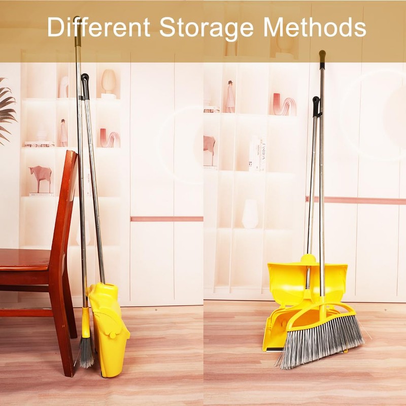 Long Handle Heavy Duty Broom and Dustpan Set, Outdoor and