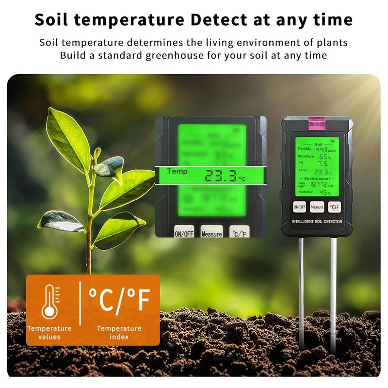 QUMOX 6-in-1 Soil Tester Meter with Rotatable Screen – Measures