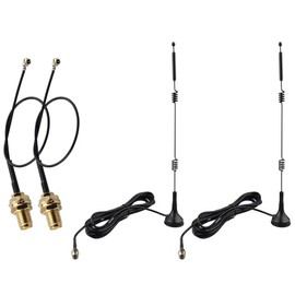 Futheda Dualband-WLAN-Antenne mit 3 m Kabel 2,4 GHz 5,8 GHz 12 dBi SMA-Stecker auf Magnetfuß + 15 cm IPEX UFL MHF1 auf SMA-Buchse Pigtail Kabel für drahtlosen Videoüberwachungs-Recorder, 2 Stück
