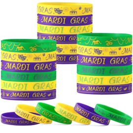 Yaomiao 48 Pcs Mardi Gras Party Favors Silicone Bracelets Carnival Stretchable Silicone Wristbands Carnival Birthday Party Supplies Decorations Goodie Bag Stuffers Fillers Silicone Wristbands