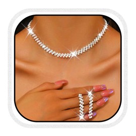 Unicra Silver Wedding Jewellery Sets Rhinestone Bridal Necklaces and Earrings Set Crystal Costume Formal Jewellery Set for Women and Brides, One size, Gemstone, Rhinestone