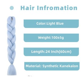 Light Blue Synthetic Hair for Braiding, 24 Inches/61 cm, 3 Packs, Easy Jumbo Braid, Pre-Stretched Extensions, Hair for Braiding, Braids Extensions, Light Blue