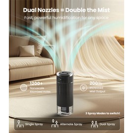 WSKEN Portable Small Humidifier for Bedroom - [Dual Nozzle Large Cool Mist] [Ambiance Lighting] [Car Smart On/Off] Ultrasonic Mini Personal Desk Air Humidifiers for Travel Office Baby Room,Black