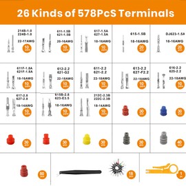 26 Types Automotive Pin Connector Kit With Wire Crimping Tool, 1/1.5/1.8/2.2/2.8/3.5mm Terminal Pins With Pin Removal Tool, For 22-14 AWG Molex Style Deutsch DELPHI AMP JST TYCO Connectors