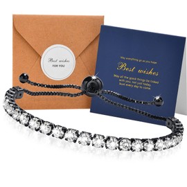 VNOX Tennis Bracelets for Women Diamond Cubic Zirconia Bracelet for Woman Black Adjustable Classic Crystal Bangles for Women Birthday Christmas Jewelry Gifts for Women Wife Girlfriend,4-9 Inch
